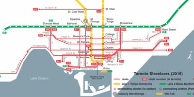 Mapa de Toronto sistema de tranvías
