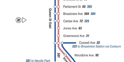 Mapa de la línea de tranvía 502 Downtowner