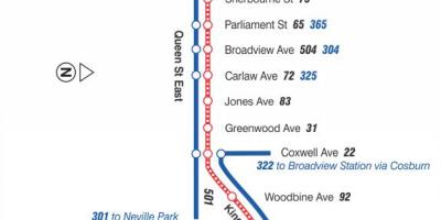 Mapa de la línea de tranvía 502 Downtowner