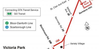 Mapa de TTC 12 Kingston Rd ruta de autobús de Toronto