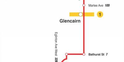 Mapa de TTC 14 de Glencairn la ruta de autobús de Toronto