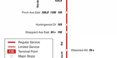 Mapa de TTC 17 Birchmount la ruta de autobús de Toronto