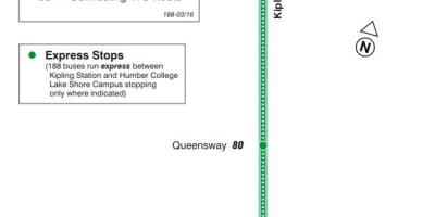 Mapa de TTC 188 Kipling Sur de Cohetes de la ruta de autobús de Toronto