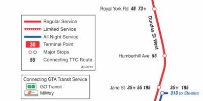 Mapa de TTC 30 Lambton la ruta de autobús de Toronto