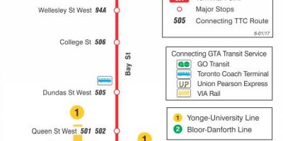 Mapa de TTC 6 de la Bahía de la ruta de autobús de Toronto
